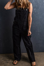 Load image into Gallery viewer, Black Adjustable Buckle Straps Multi Pocket Denim Overalls
