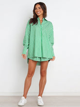 Load image into Gallery viewer, Striped Dropped Shoulder Shirt and Shorts Set
