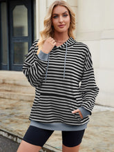 Load image into Gallery viewer, Drawstring Contrast Striped Long Sleeve Hoodie
