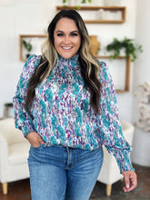 Load image into Gallery viewer, Double Take Full Size Printed Smocked Long Sleeve Blouse
