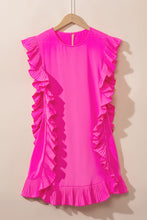 Load image into Gallery viewer, Bright Pink Solid Ruffled Edge Keyhole Back Mini Dress
