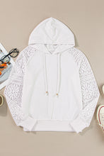 Load image into Gallery viewer, White Lace Patchwork Sleeve Drawstring Hoodie
