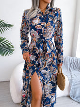 Load image into Gallery viewer, Tied Printed Long Sleeve Midi Dress
