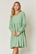 Load image into Gallery viewer, Double Take Full Size V-Neck Balloon Sleeve Tiered Dress
