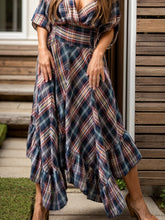 Load image into Gallery viewer, Plaid Asymmetrical Ruffle Hem Skirt
