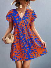 Load image into Gallery viewer, Ruffled Printed V-Neck Short Sleeve Mini Dress
