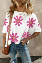 Load image into Gallery viewer, Flower Round Neck Half Sleeve T-Shirt
