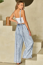 Load image into Gallery viewer, Beau Blue Light Wash Frayed Exposed Seam Wide Leg Denim Overall
