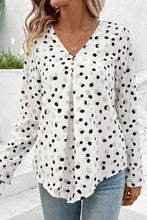 Load image into Gallery viewer, White Polka Dot Print Button Front V Neck Blouse
