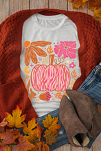 Load image into Gallery viewer, White Floral Pumpkin Printed Crewneck Thanksgiving T Shirt
