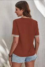 Load image into Gallery viewer, Full Size Lace Detail V-Neck Short Sleeve Blouse
