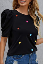 Load image into Gallery viewer, Pink Heart Shape Print Short Puff Sleeve Top
