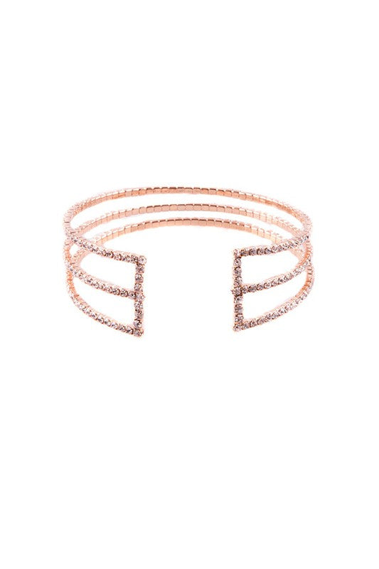 Rose Gold Rhinestone Faceted Cuff Bracelet