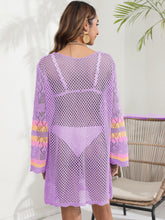 Load image into Gallery viewer, Openwork Contrast Long Sleeve Cover-Up
