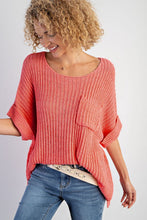 Load image into Gallery viewer, Fresh Salmon Rolled Cuffs Loose Knit Tee with Slits
