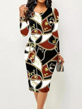 Load image into Gallery viewer, Printed Round Neck Long Sleeve Midi Dress
