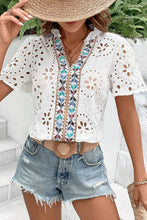 Load image into Gallery viewer, White Geometric Embroidery Hollow Out Blouse
