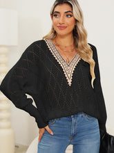 Load image into Gallery viewer, Lace Detail V-Neck Long Sleeve Sweater
