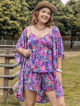 Load image into Gallery viewer, 3pc Plus Size Printed Cami, Open Front Cover Up and Shorts Set
