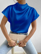 Load image into Gallery viewer, Ruched Mock Neck Short Sleeve Blouse
