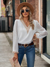 Load image into Gallery viewer, Swiss Dot V-Neck Long Sleeve Blouse
