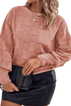 Load image into Gallery viewer, Rose Tan Solid Checkered Textured Knit Plus Size Sweater
