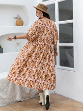 Load image into Gallery viewer, Plus Size Printed Tie Neck Half Sleeve Midi Dress
