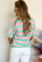 Load image into Gallery viewer, Pink Stripe Colorblock Cuffed Sleeve Loose Tee
