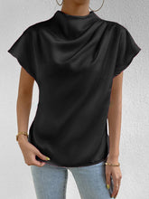 Load image into Gallery viewer, Ruched Mock Neck Short Sleeve Blouse
