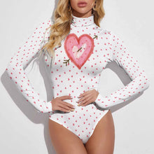 Load image into Gallery viewer, Ti Amo I love you - Exclusive Brand  - Women&#39;s Hearts with Large Heart Turtleneck Long Sleeve Bodysuit
