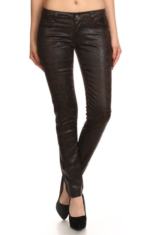 Low Rise Metallic Print Skinny Jeans Pants