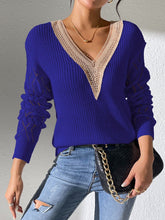 Load image into Gallery viewer, Openwork V-Neck Long Sleeve Sweater
