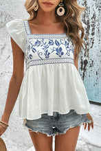 Load image into Gallery viewer, White Embroidered Bust Square Neck Peplum Blouse
