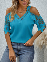 Load image into Gallery viewer, Lace Detail V-Neck Cold Shoulder Blouse
