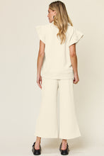 Load image into Gallery viewer, Double Take Texture Ruffle Short Sleeve Top and Drawstring Wide Leg Pants Set
