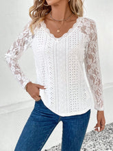 Load image into Gallery viewer, Lace Eyelet V-Neck Long Sleeve Blouse
