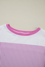 Load image into Gallery viewer, Pink Stripe Patchwork Bracelet Sleeve Plus Size T Shirt
