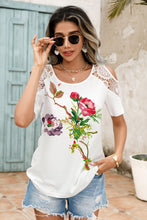 Load image into Gallery viewer, Shiny Lace Detail Round Neck Cold Shoulder Blouse
