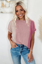 Load image into Gallery viewer, Apricot Pink Textured Colorblock Crew Neck T Shirt
