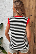 Load image into Gallery viewer, Black Stripe Colorblock Edge Round Neck Tank Top
