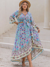 Load image into Gallery viewer, Plus Size Printed Tie Neck Top and Skirt Set
