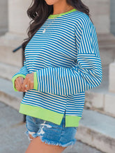 Load image into Gallery viewer, Perfee Striped Round Neck Long Sleeve Sweatshirt
