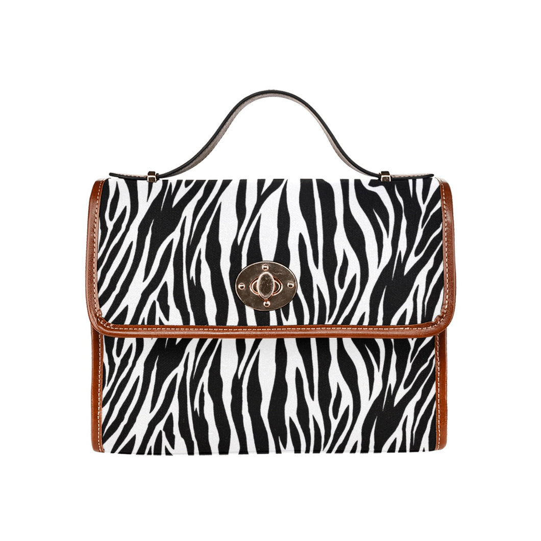 Ti Amo I love you - Exclusive Brand  - Black & White - Zebra  - Waterproof Canvas Bag-Brown Straps