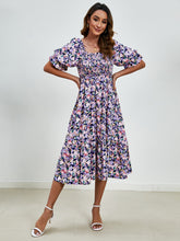 Load image into Gallery viewer, Smocked Floral Square Neck Short Sleeve Dress
