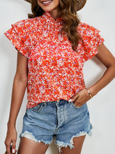 Load image into Gallery viewer, Ditsy Floral Mock Neck Flounce Sleeve Blouse
