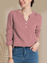 Load image into Gallery viewer, FAM-FAM Textured Notched Long Sleeve Blouse
