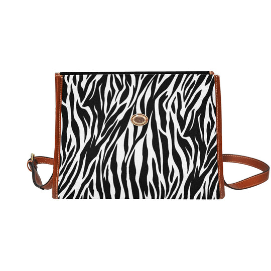 Ti Amo I love you - Exclusive Brand  - Black & White - Zebra  - Waterproof Canvas Bag-Brown Straps