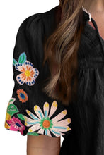 Load image into Gallery viewer, Embroidered Tie Neck Half Sleeve Blouse
