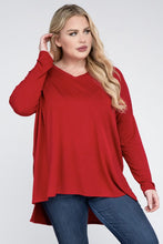 Load image into Gallery viewer, Plus Dolman Sleeve V-Neck Side Slit Hi-Low Hem Top
