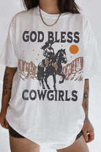 Load image into Gallery viewer, White GOD BLESS COWGIRLS Graphic Crewneck T Shirt
